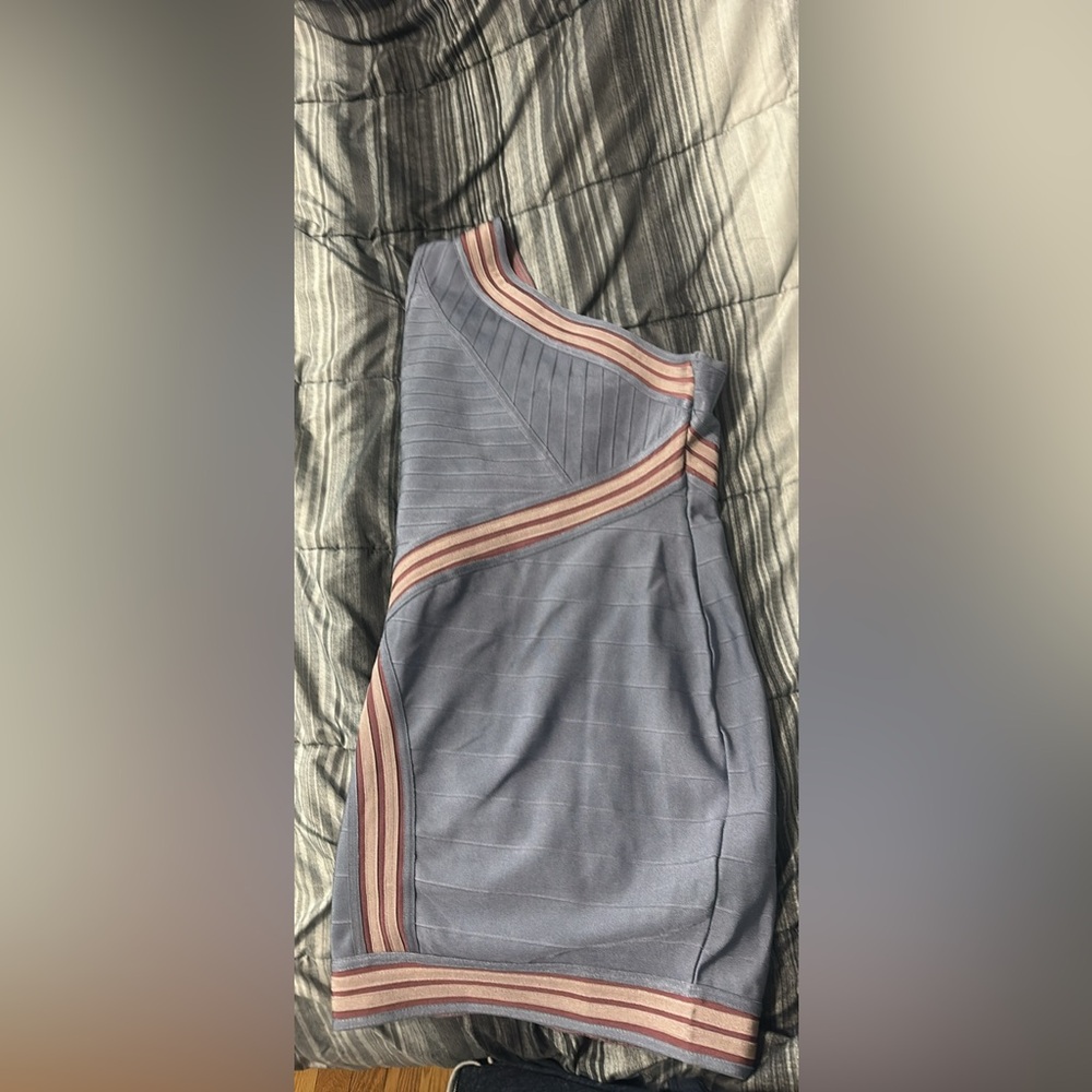 Fashionova one shoulder gray and pink striped dresses